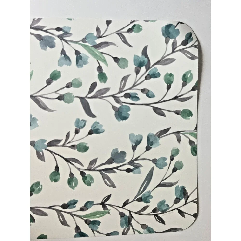 Flower Placemats Vinyl Wipe Clean Green Blue Made in the USA Set of 4